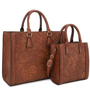 Flower design texture satchel with matching mini bag set